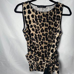 zara cheetah/leopard print basic women's m sleeveless tie front
